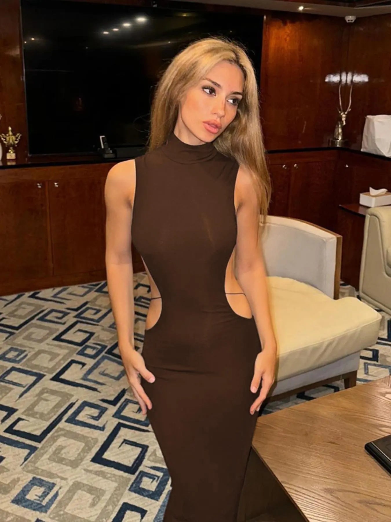 Women'S Backless Butterfly Decor Bodycon Dress, Fashionable High Neck O-Ring Tank Dress for Party Club Dating Wear, Dresses for Women, Fall Dresses, Ladies Back to School Clothes for Fall, Birthday Dresses 2026,Dresses for Women