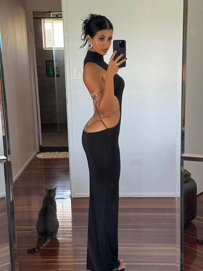 Women'S Backless Butterfly Decor Bodycon Dress, Fashionable High Neck O-Ring Tank Dress for Party Club Dating Wear, Dresses for Women, Fall Dresses, Ladies Back to School Clothes for Fall, Birthday Dresses 2026,Dresses for Women