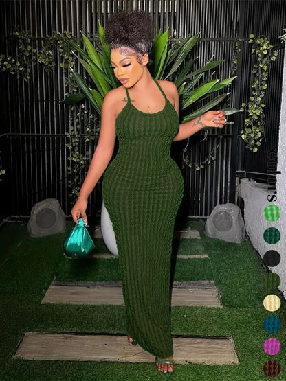 Women'S Solid Criss Cross Backless Frill Trim Cami Dress, Bodycon Maxi Dress for Party Club Dating Wear, Dresses for Women, Summer Dresses