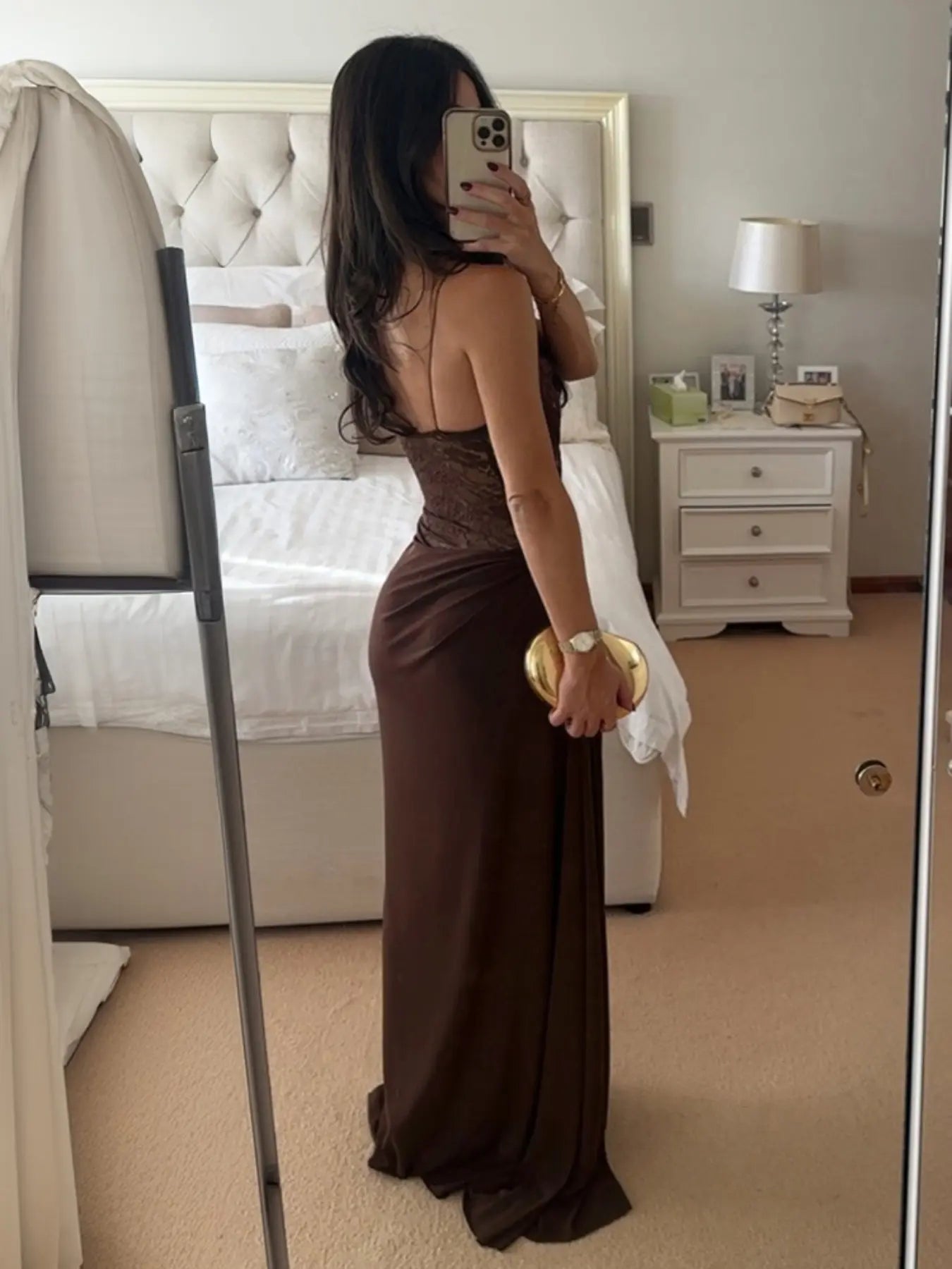 Women'S Sexy Slim-Fit Lace Spaghetti Strap Sleeveless Dress, Summer & Fall Fashion, Lightweight Thin Fabric Patchwork Design, Elegant Slit Hem, Perfect for Casual Wear, Elegant Draped Style, Elegant Summer Dresses