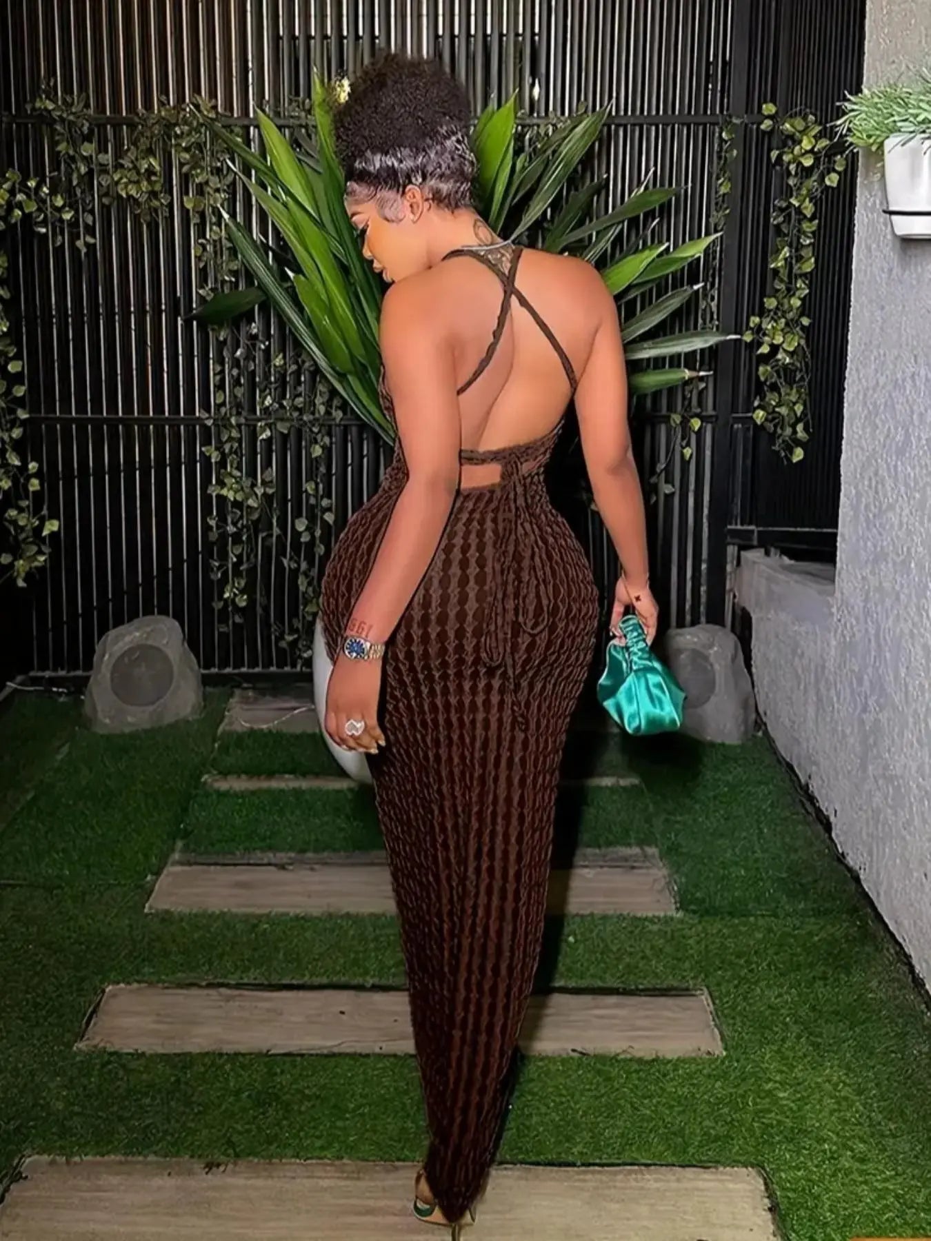 Women'S Solid Criss Cross Backless Frill Trim Cami Dress, Bodycon Maxi Dress for Party Club Dating Wear, Dresses for Women, Summer Dresses