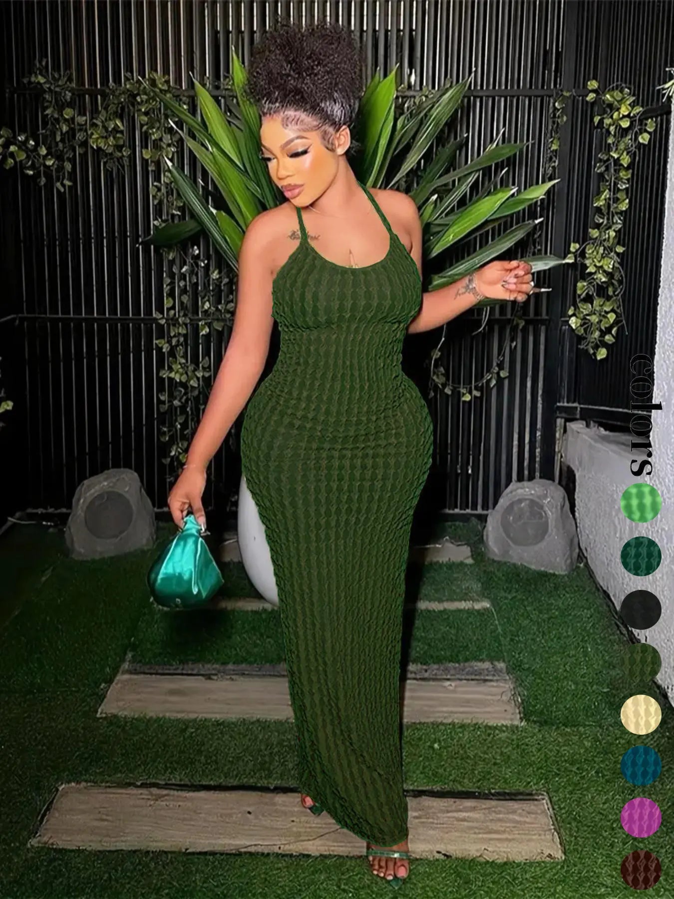 Women'S Solid Criss Cross Backless Frill Trim Cami Dress, Bodycon Maxi Dress for Party Club Dating Wear, Dresses for Women, Summer Dresses